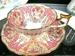 CAULDON tea cup and saucer lPINK & gold gilt teacup 1920s England TIFFANY