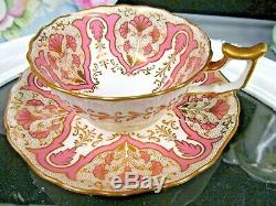 CAULDON tea cup and saucer lPINK & gold gilt teacup 1920s England TIFFANY