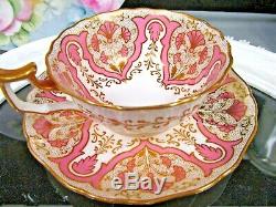 CAULDON tea cup and saucer lPINK & gold gilt teacup 1920s England TIFFANY