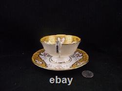 COALPORT FLORAL TEA CUP AND SAUCER WITH GOLD OVERLAY 7126/A YELLOWithORANGE