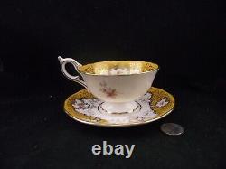 COALPORT FLORAL TEA CUP AND SAUCER WITH GOLD OVERLAY 7126/A YELLOWithORANGE