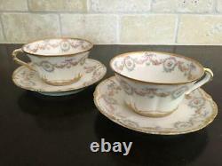 CUPS & SAUCERS Haviland Limoges China Schleiger 330 Double Gold Ribbon Bows