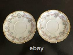 CUPS & SAUCERS Haviland Limoges China Schleiger 330 Double Gold Ribbon Bows