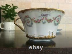 CUPS & SAUCERS Haviland Limoges China Schleiger 330 Double Gold Ribbon Bows