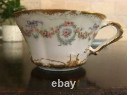 CUPS & SAUCERS Haviland Limoges China Schleiger 330 Double Gold Ribbon Bows