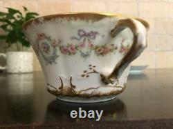 CUPS & SAUCERS Haviland Limoges China Schleiger 330 Double Gold Ribbon Bows