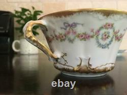 CUPS & SAUCERS Haviland Limoges China Schleiger 330 Double Gold Ribbon Bows