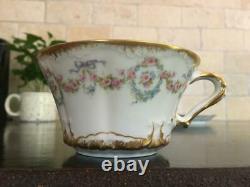 CUPS & SAUCERS Haviland Limoges China Schleiger 330 Double Gold Ribbon Bows