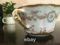 CUPS & SAUCERS Haviland Limoges China Schleiger 330 Double Gold Ribbon Bows