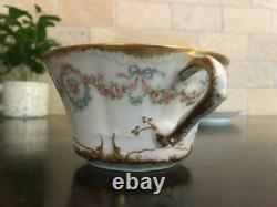CUPS & SAUCERS Haviland Limoges China Schleiger 330 Double Gold Ribbon Bows