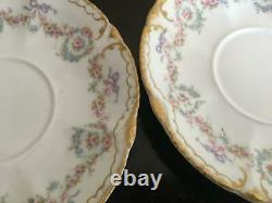 CUPS & SAUCERS Haviland Limoges China Schleiger 330 Double Gold Ribbon Bows