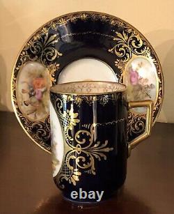 C. 1900 Royal Vienna Style Chocolate Teacup & Saucer Hand Painted Watteau Scenes