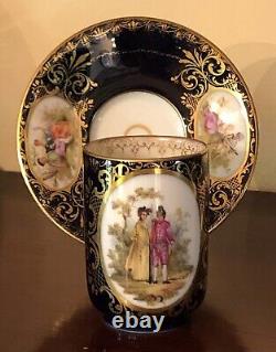 C. 1900 Royal Vienna Style Chocolate Teacup & Saucer Hand Painted Watteau Scenes