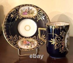 C. 1900 Royal Vienna Style Chocolate Teacup & Saucer Hand Painted Watteau Scenes