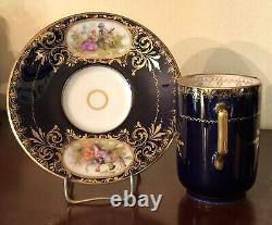 C. 1900 Royal Vienna Style Chocolate Teacup & Saucer Hand Painted Watteau Scenes
