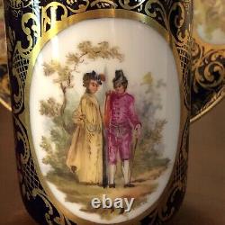C. 1900 Royal Vienna Style Chocolate Teacup & Saucer Hand Painted Watteau Scenes