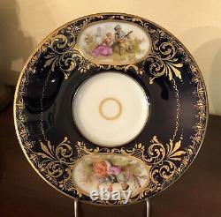 C. 1900 Royal Vienna Style Chocolate Teacup & Saucer Hand Painted Watteau Scenes