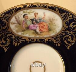 C. 1900 Royal Vienna Style Chocolate Teacup & Saucer Hand Painted Watteau Scenes