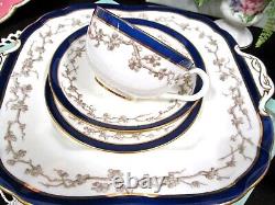 Cauldon tea cup and saucer trio & cake plate cobalt blue teacup England 20s