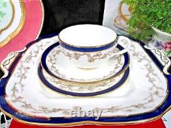 Cauldon tea cup and saucer trio & cake plate cobalt blue teacup England 20s