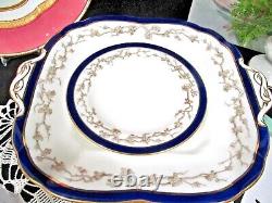 Cauldon tea cup and saucer trio & cake plate cobalt blue teacup England 20s