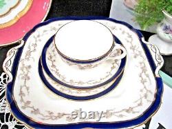 Cauldon tea cup and saucer trio & cake plate cobalt blue teacup England 20s