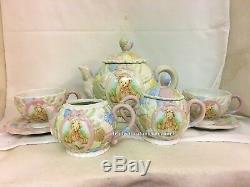 Cherished Teddies Marie Porcelain Tea Pot, 2 Tea Cup & Saucers Sugar & Creamer