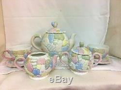 Cherished Teddies Marie Porcelain Tea Pot, 2 Tea Cup & Saucers Sugar & Creamer