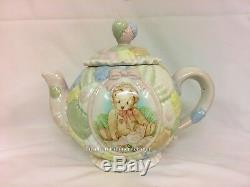 Cherished Teddies Marie Porcelain Tea Pot, 2 Tea Cup & Saucers Sugar & Creamer