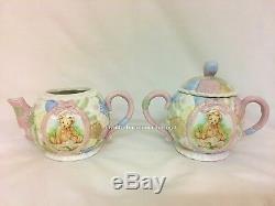 Cherished Teddies Marie Porcelain Tea Pot, 2 Tea Cup & Saucers Sugar & Creamer