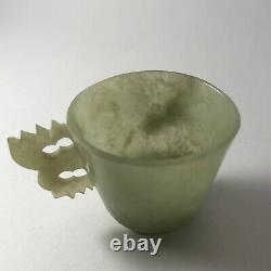 China Jade Demitasse Set Teacup Two Saucers Dragon Spoon Nephrite Celadon