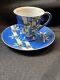 China Tea Cup Saucer Bamboo Design Hand Painted Japan Blue Green Gold Accent