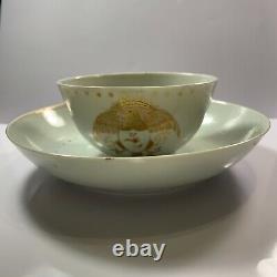 Chinese Antique Export Porcelain Tea Cup And Saucer Eagle Crest Great Seal 1700s