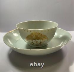 Chinese Antique Export Porcelain Tea Cup And Saucer Eagle Crest Great Seal 1700s