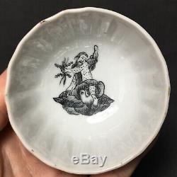 Chinese Export 18th C Grisaille Gilt Porcelain Tea bowl cup & Saucer Qianlong
