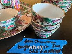 Chinese Export Rose Medallion Porcelain Teapot Set 8 Tea Cups plus bowls