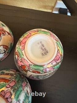 Chinese Export Rose Medallion Porcelain Teapot Set 8 Tea Cups plus bowls