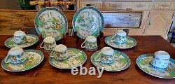 Chinese Garden Tea Cup And Saucer 8 Snack Set 16 Pc Blue Willow Japan Painted