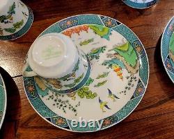 Chinese Garden Tea Cup And Saucer 8 Snack Set 16 Pc Blue Willow Japan Painted