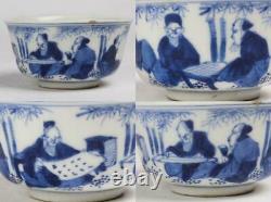 Chinese Old Ming Tea Bowl Cup 4pcs / W 7cm / Qing Vessel Plate Brush Pot