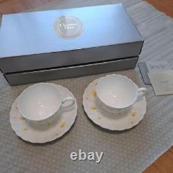 Christian Dior Pair Coffee Tea Cup & Saucer Margaret Flower Pattern White Yellow