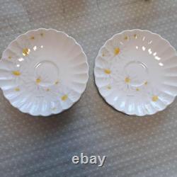 Christian Dior Pair Coffee Tea Cup & Saucer Margaret Flower Pattern White Yellow