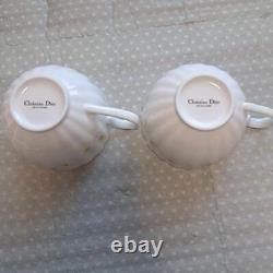 Christian Dior Pair Coffee Tea Cup & Saucer Margaret Flower Pattern White Yellow