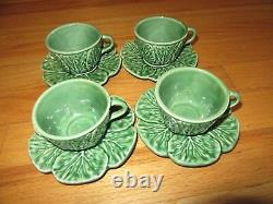 Cl/bordallo Pinheiro Majolica Cabbage Leaves/tea Cups + Saucers/service For 4