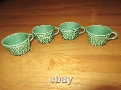 Cl/bordallo Pinheiro Majolica Cabbage Leaves/tea Cups + Saucers/service For 4