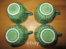 Cl/bordallo Pinheiro Majolica Cabbage Leaves/tea Cups + Saucers/service For 4