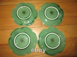 Cl/bordallo Pinheiro Majolica Cabbage Leaves/tea Cups + Saucers/service For 4