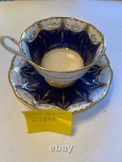 Coal Port England c1840 Teacup & Saucer Hand painted cobalt blue, Gold trim whit