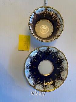 Coal Port England c1840 Teacup & Saucer Hand painted cobalt blue, Gold trim whit
