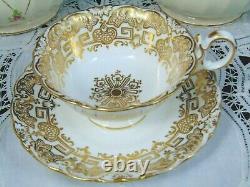 Coalport Antique 1840's Ornate Gold Gilt Wide Mouth Tea Cup And Saucer